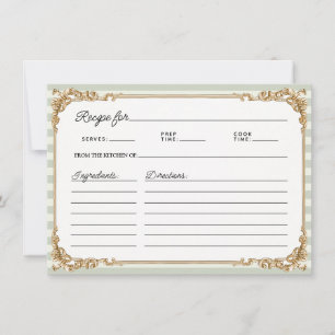 Tarjeta de receta de ducha nupcial de rayas Sage d