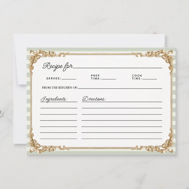 Tarjeta de receta de ducha nupcial de rayas Sage d (Anverso)