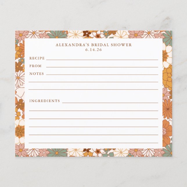 Tarjeta de receta de ducha nupcial floral boho de  (Anverso)