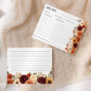 Tarjeta de Receta de Ducha Nupcial Floral Borgoña
