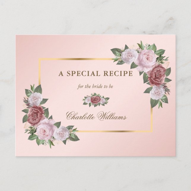 Tarjeta de Receta de Ducha Nupcial Floral Dorado R (Anverso)