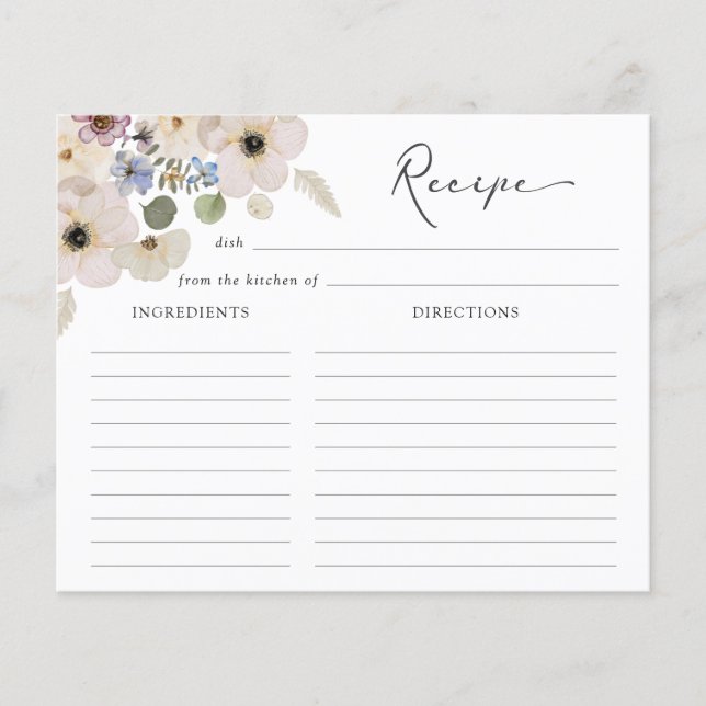 Tarjeta de receta de ducha nupcial floral moderna (Anverso)