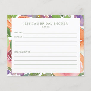 Tarjeta de Receta de Ducha Nupcial Floral Naranja 