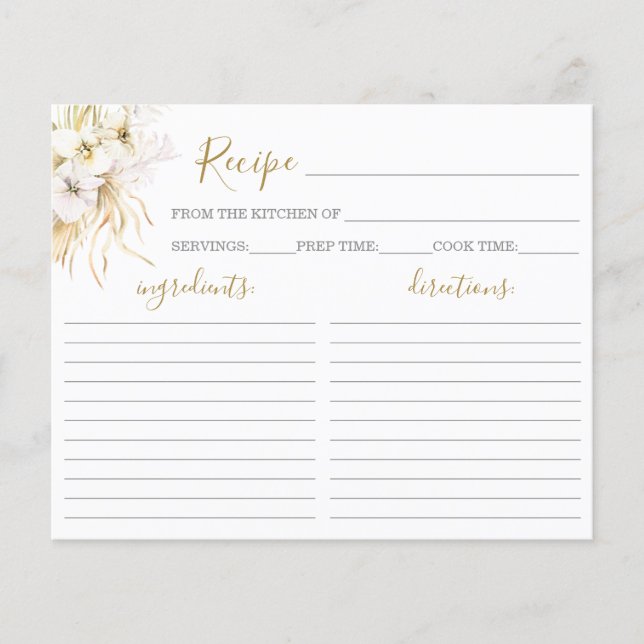 Tarjeta de receta de ducha nupcial tropical bohemi (Anverso)