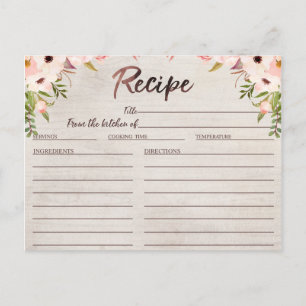 Tarjeta de Receta de Ducha Rústica Floral Bridal B