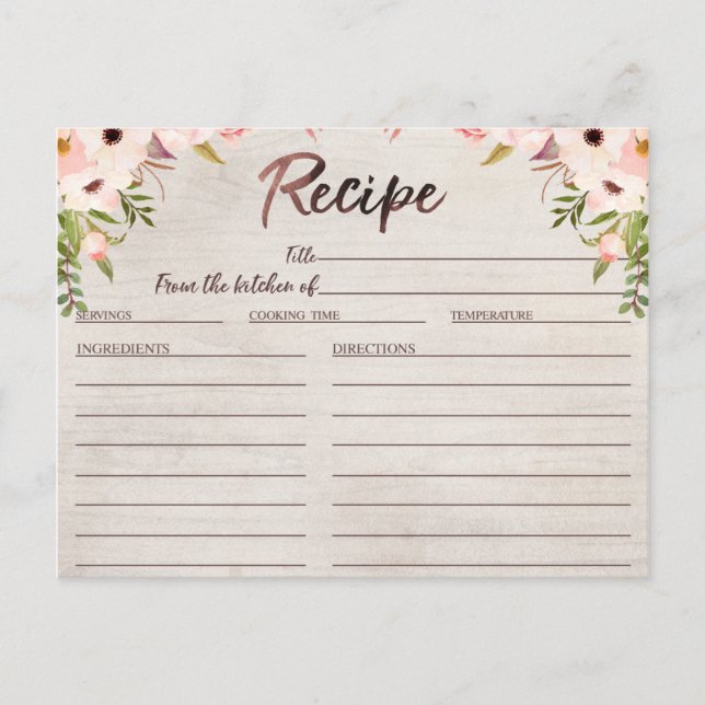 Tarjeta de Receta de Ducha Rústica Floral Bridal B (Anverso)