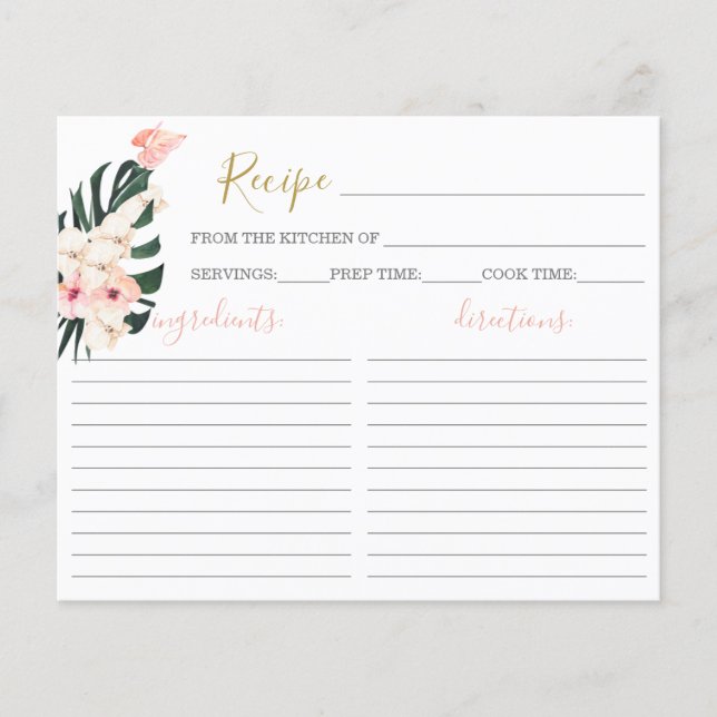 Tarjeta de receta de ducha tropical rosa para novi (Anverso)
