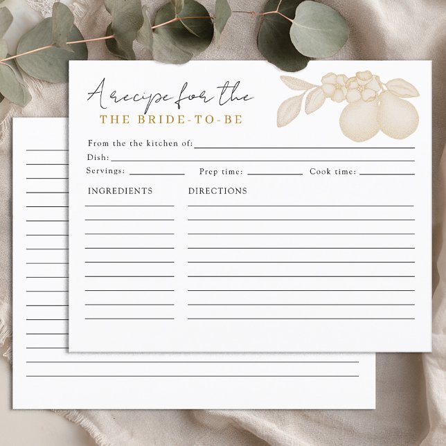 Tarjeta de receta de duchas de novias Gold Perfect (Recipe Card)