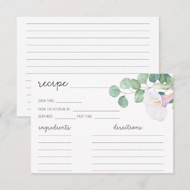 Tarjeta de receta de eucalipto y cala blanca (Anverso / Reverso)