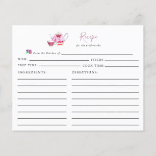 Tarjeta de receta de Fiesta de té con ducha de nov