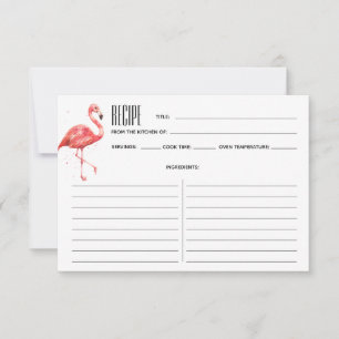 Tarjeta de receta de flamenco con acuarela rosa