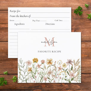 Tarjeta de Receta de Flor Silvestre Acuarela Monog