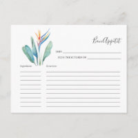 Tarjeta de Receta de Flor Tropical acuarela