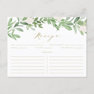 Tarjeta de Receta de Flores Blancas y Vegetación d