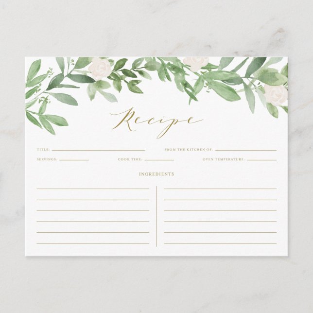Tarjeta de Receta de Flores Blancas y Vegetación d (Anverso)