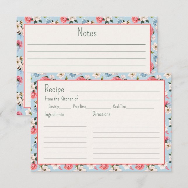 Tarjeta de Receta de Flores de Jardín de Cabaña (Anverso / Reverso)