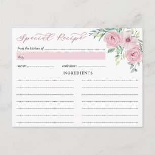Tarjeta de Receta de Flores de Rosa Peonía Rosa pa