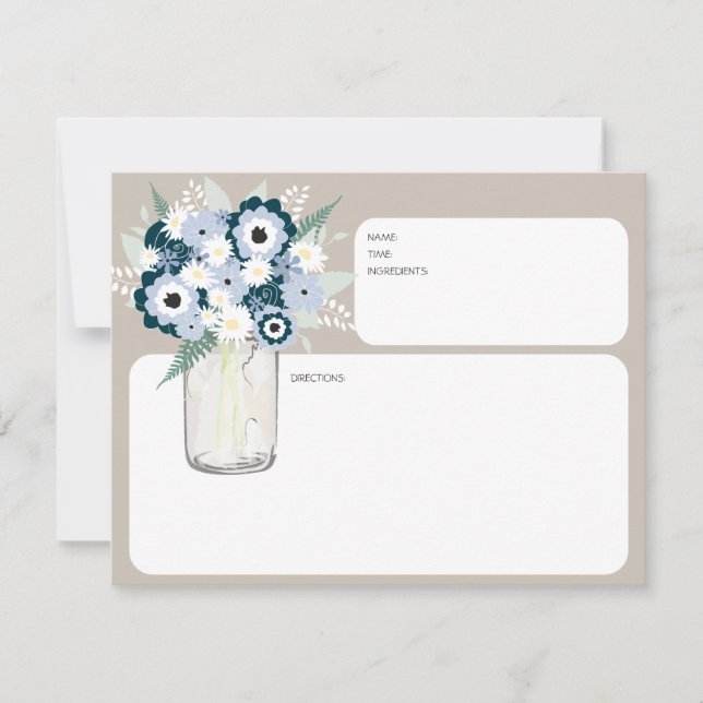 Tarjeta de Receta de Flores en Frasco de Mason (Anverso)
