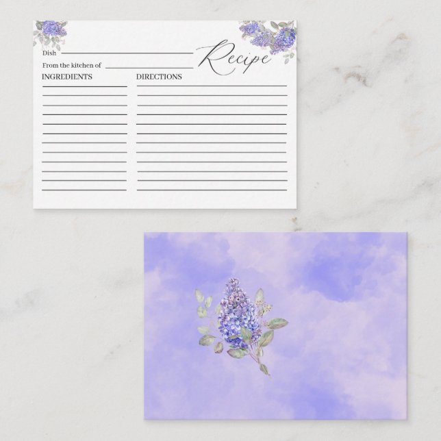 Tarjeta de receta de Flores Lilac acuáticas (Anverso / Reverso)