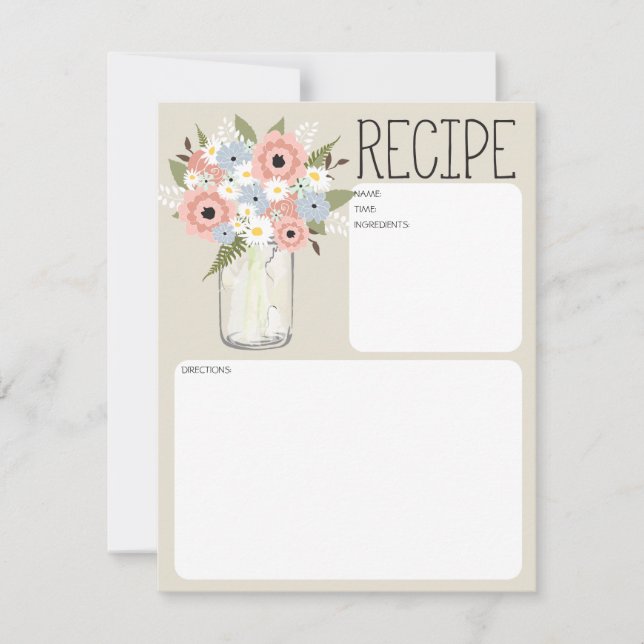 Tarjeta de receta de Flores Mason Jar (Anverso)