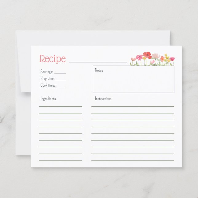 Tarjeta de receta de flores silvestres acuáticas (Anverso)