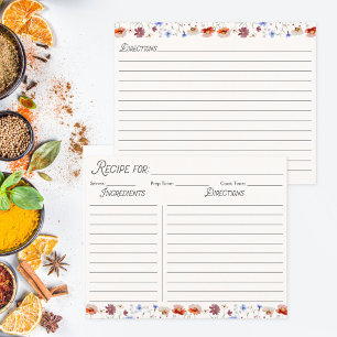 Tarjeta de receta de flores silvestres coloridas a