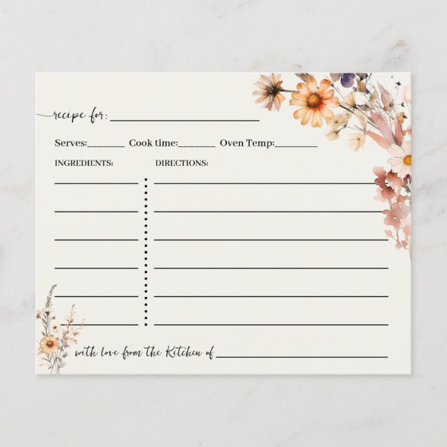 Tarjeta de Receta de Flores Silvestres de Otoño Bo (Anverso)