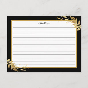 Tarjeta de receta de follaje botánico dorado negro
