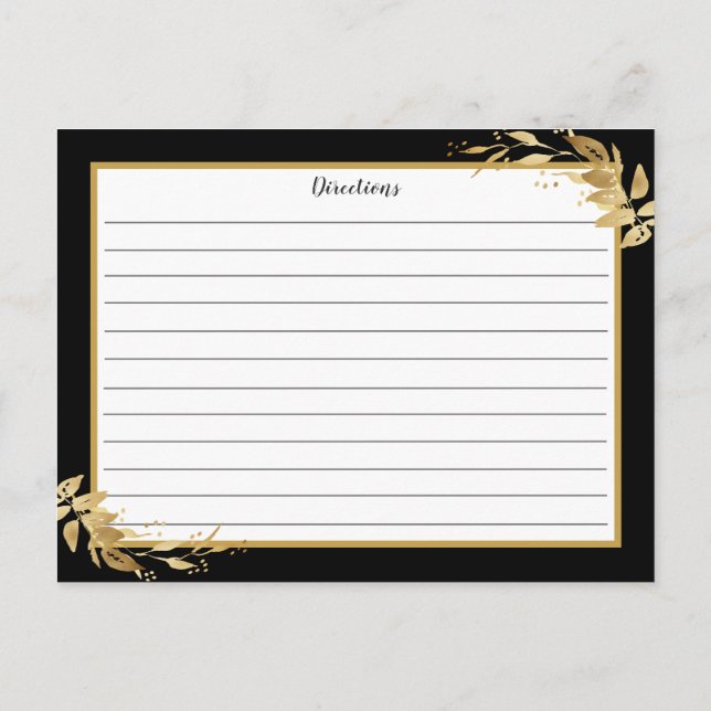 Tarjeta de receta de follaje botánico dorado negro (Reverso)
