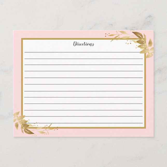 Tarjeta de receta de follaje botánico rosa Rubor d (Reverso)