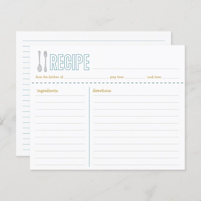 Tarjeta de receta de forja y cuchara amarilla azul (Anverso / Reverso)