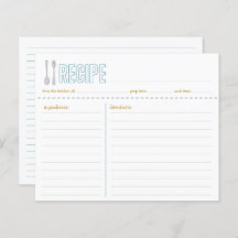 Tarjeta de receta de forja y cuchara amarilla azul