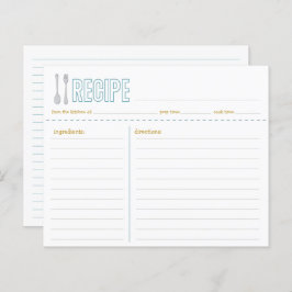 Tarjeta de receta de forja y cuchara amarilla azul