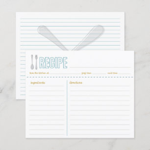 Tarjeta de receta de forja y cuchara amarilla azul