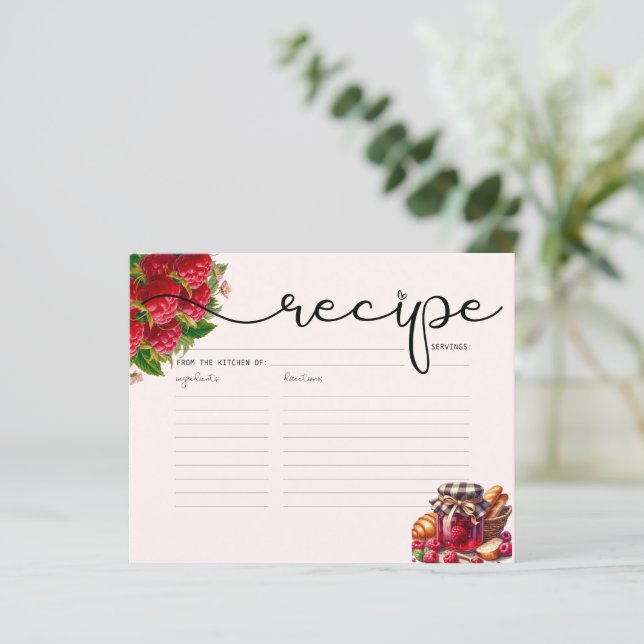 Tarjeta de receta de frambuesa acuarela (Anverso de pie)