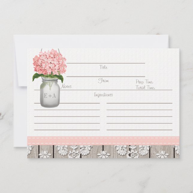 Tarjeta de receta de frasco de Mason con hortensia (Anverso)