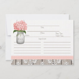 Tarjeta de receta de frasco de Mason con hortensia