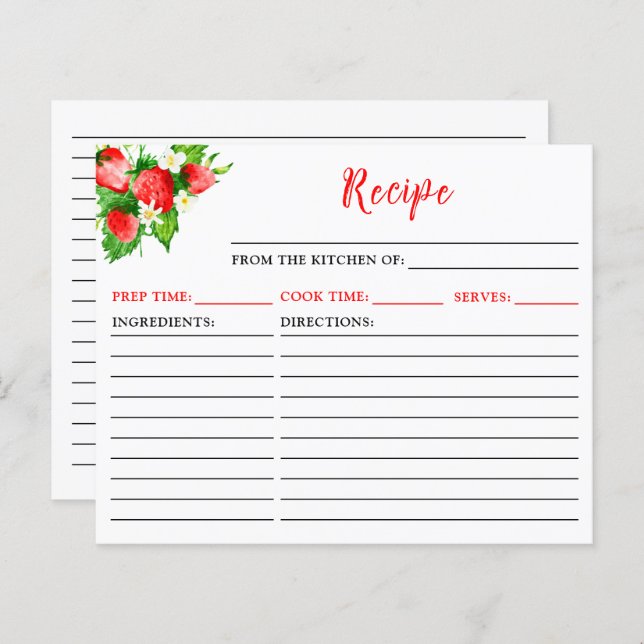 Tarjeta de receta de fresas y dias (Anverso / Reverso)