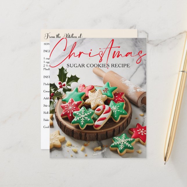 Tarjeta de Receta de Galletas de Azúcar de Navidad (Anverso/Reverso In Situ)