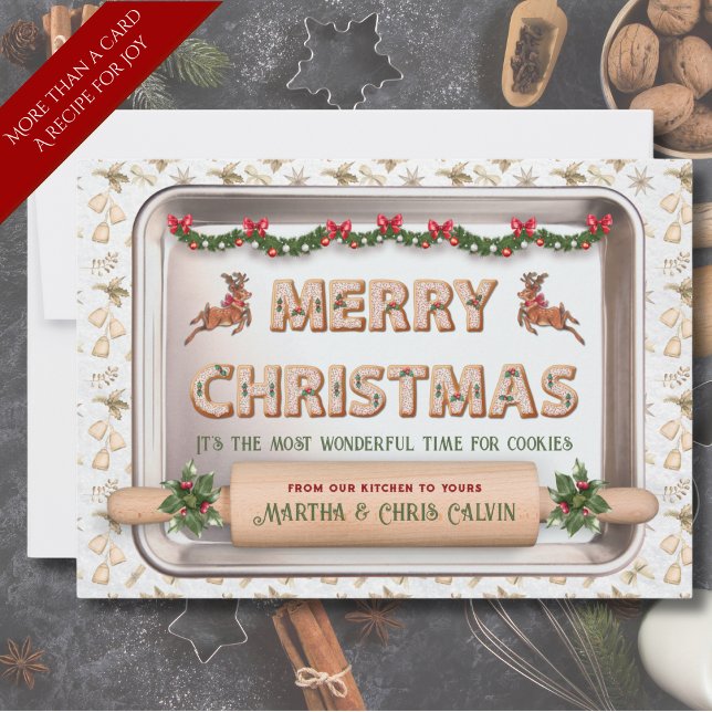 Tarjeta de Receta de Galletas de Reno de Navidad C (Elevate your holiday greetings by sharing a cherished Christmas cookie recipe)