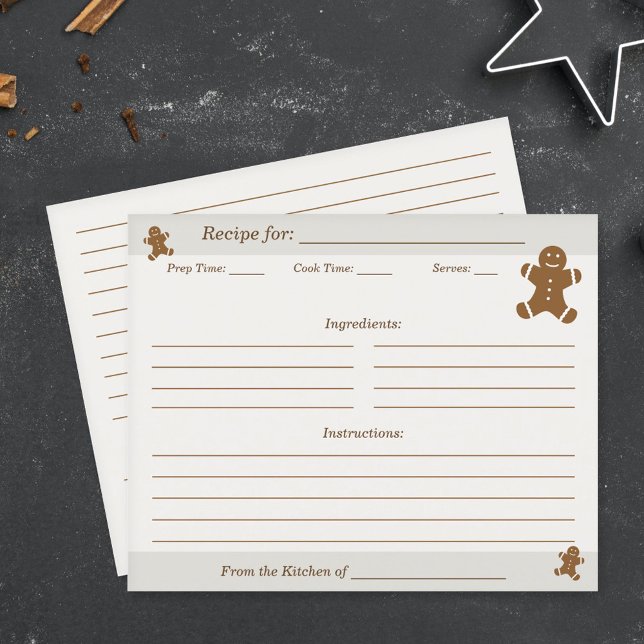 Tarjeta de receta de galletas para hombres con pan (Gingerbread Man Christmas Cookie Recipe Card)