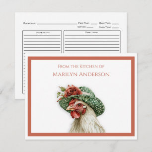 Tarjeta de Receta de Gallina Vintage con un Sombre