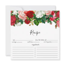 Tarjeta de receta de Garland floral borgoñona y ro