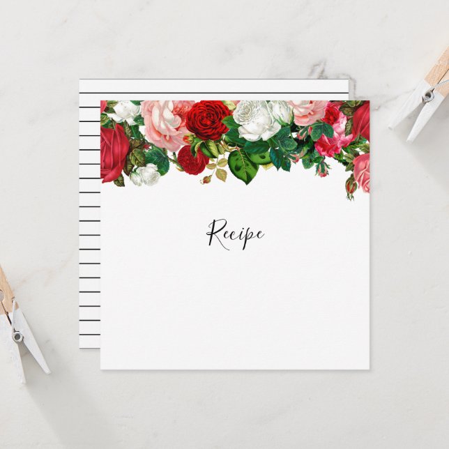 Tarjeta de receta de Garland floral borgoñona y ro (Anverso/Reverso In Situ)