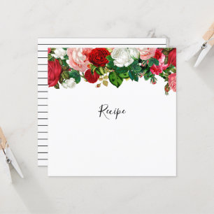 Tarjeta de receta de Garland floral borgoñona y ro