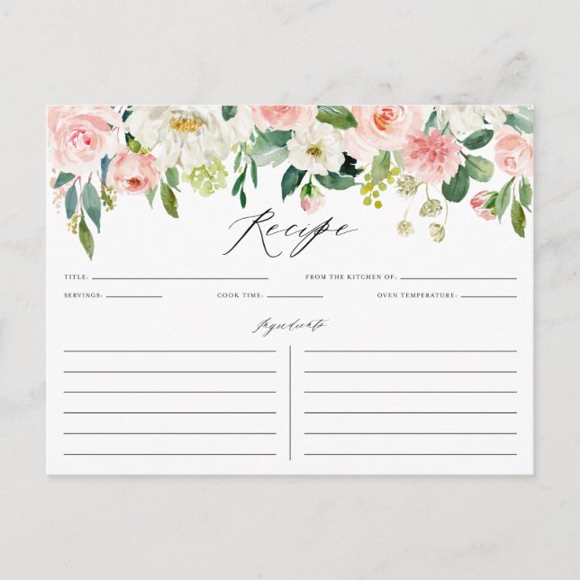 Tarjeta de Receta de Garland Floral Peach Peach Pe (Anverso)