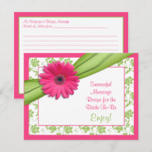 Tarjeta de receta de Gerber rosa para un matrimoni