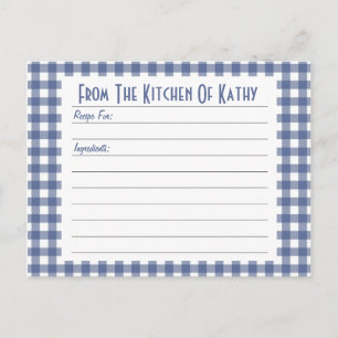 Tarjeta de Receta de Gingham Azul
