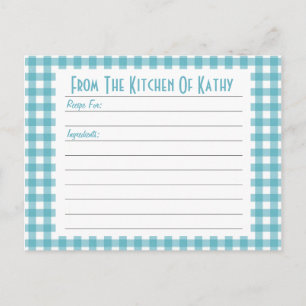 Tarjeta de Receta de Gingham Azul
