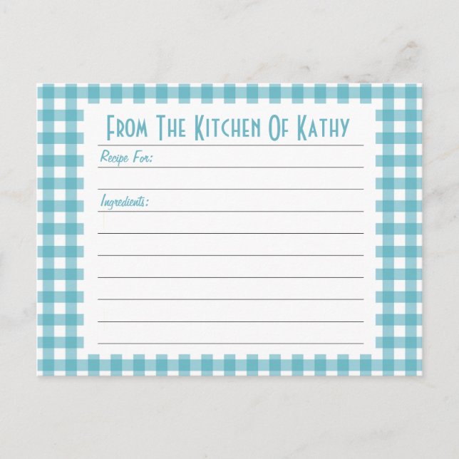 Tarjeta de Receta de Gingham Azul (Anverso)